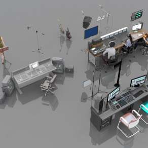 现代录音棚设备3D模型下载